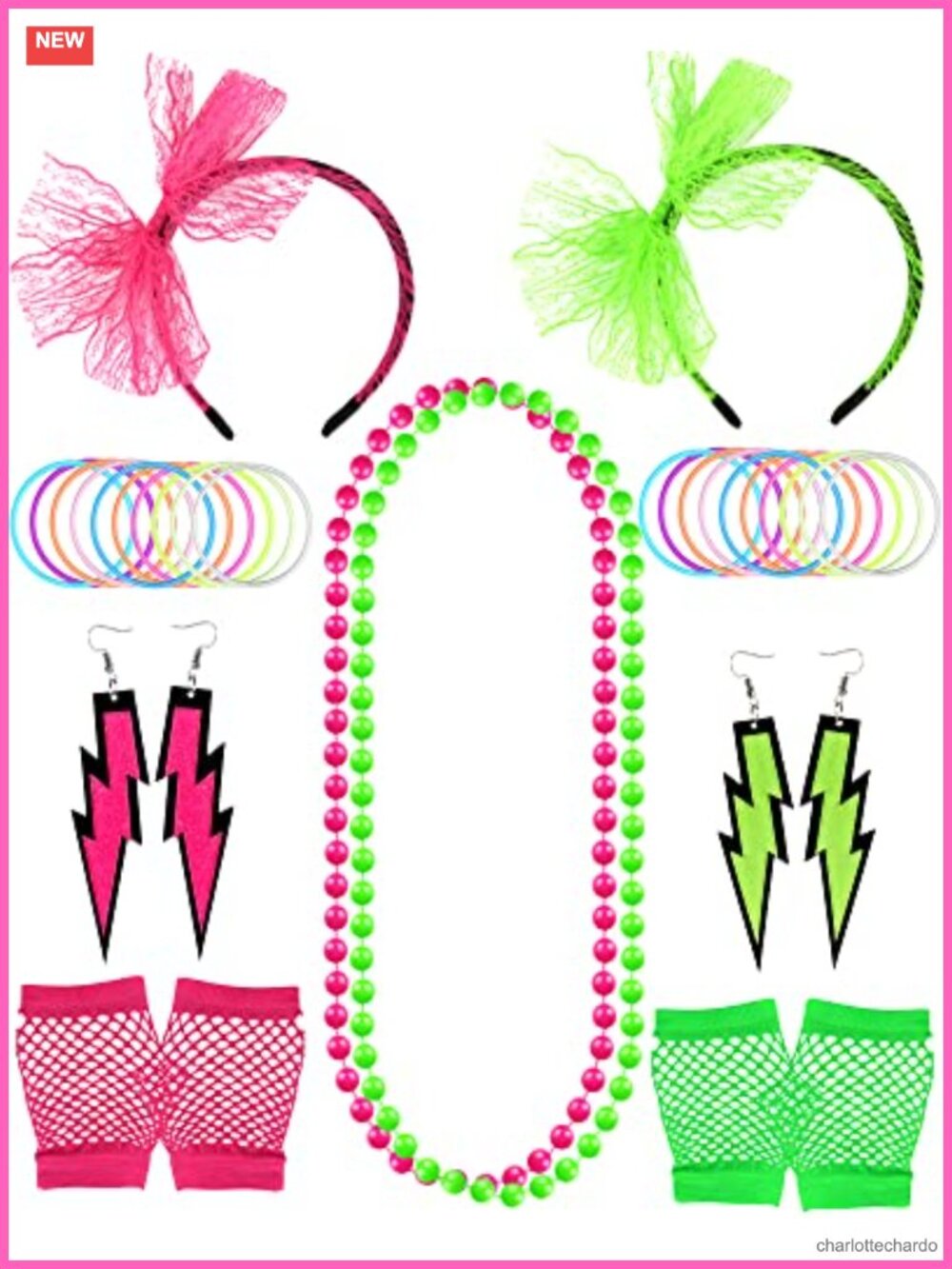 80s Costume Accessory Set Fishnet Gloves Lace Headbands Necklaces Earrings